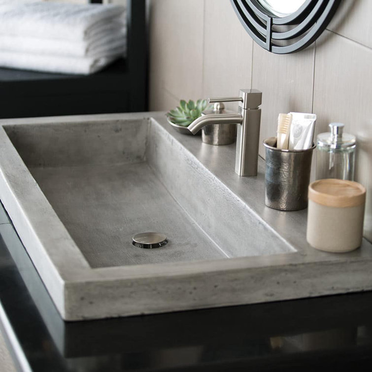 36" Gray Concrete Rectangular Drop-In Bathroom Sink