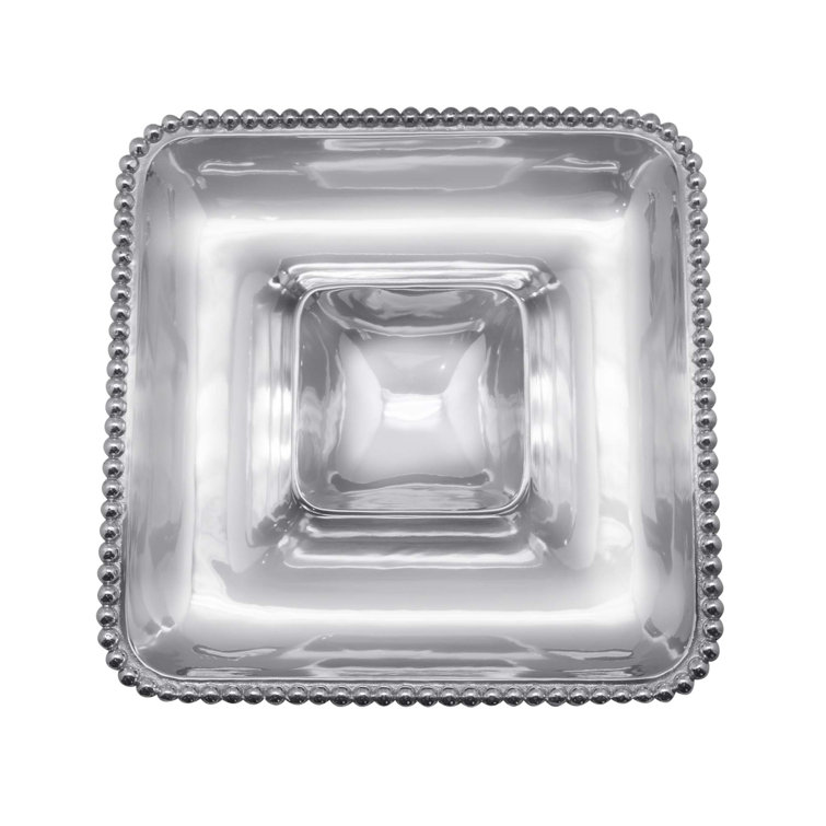 Silver Pearled Square Aluminum Chip and Dip Platter
