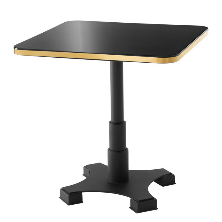 Avoria Square Black Wood Dining Table with Brass Rim