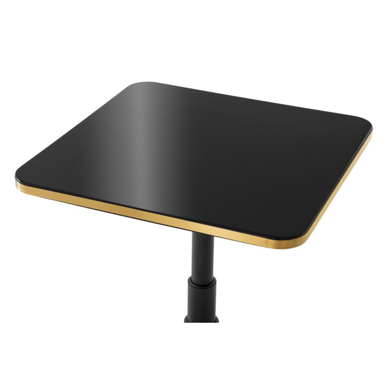 Avoria Square Black Wood Dining Table with Brass Rim
