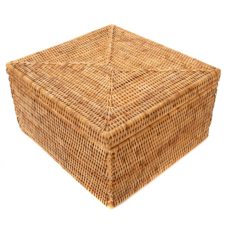 Handmade Honey Brown Rattan Storage Box with Removable Lid