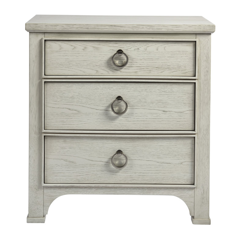 Cream Coastal 3-Drawer Oak Veneer Nightstand