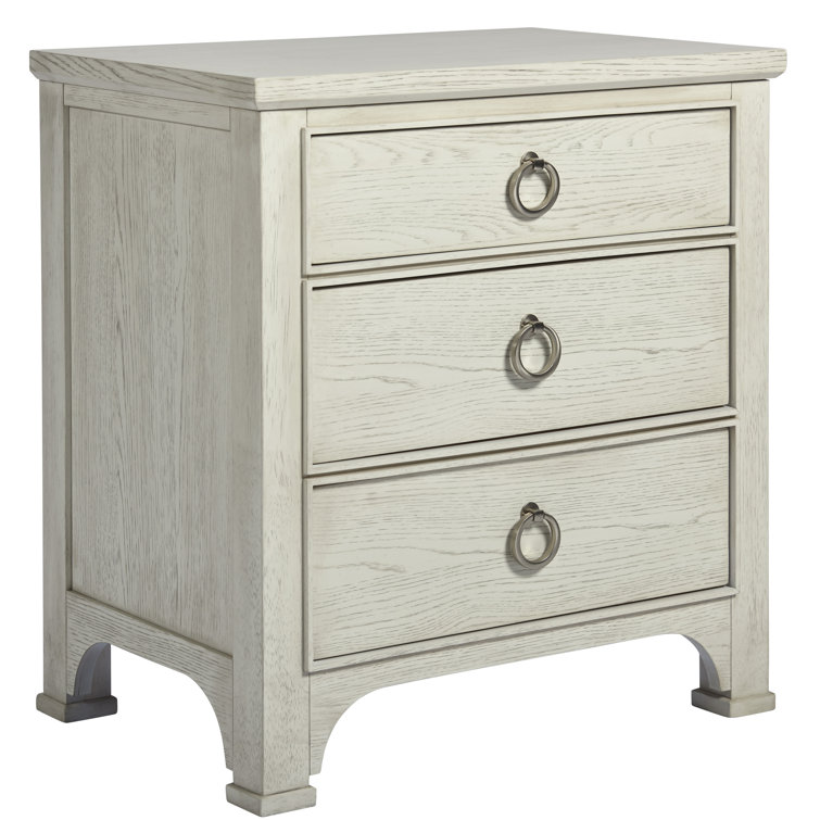 Cream Coastal 3-Drawer Oak Veneer Nightstand