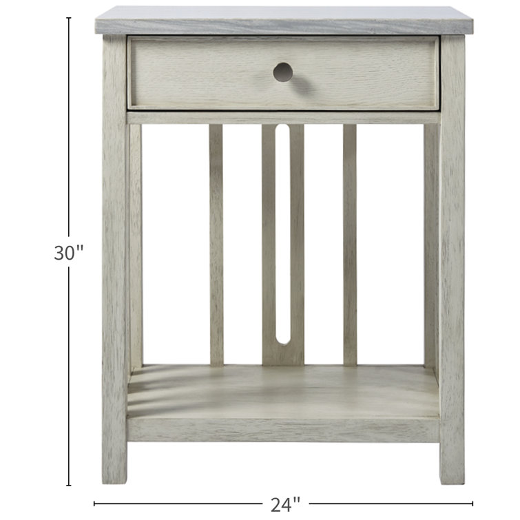 Cream Coastal 1-Drawer Nightstand with Stone Crystal Top
