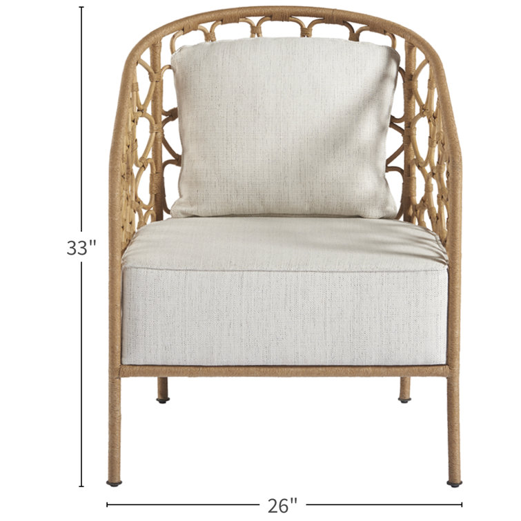 Cream and Brown Handcrafted Rattan Barrel Accent Chair