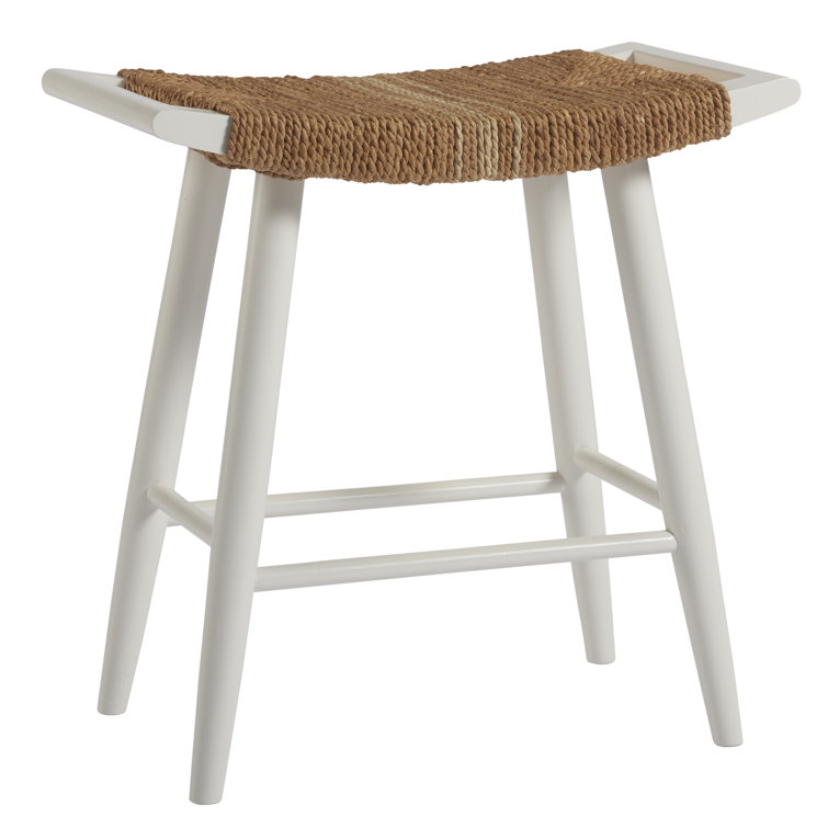 Coastal Charm White and Wood Woven Abaca 24" Counter Stool