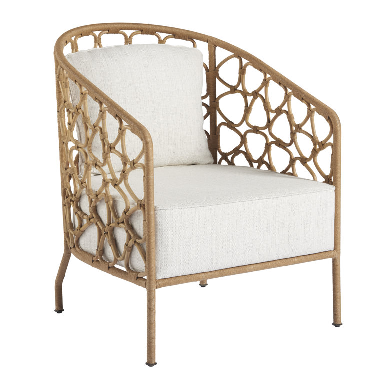 Cream and Brown Handcrafted Rattan Barrel Accent Chair