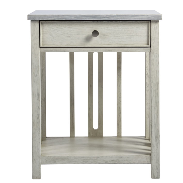 Cream Coastal 1-Drawer Nightstand with Stone Crystal Top