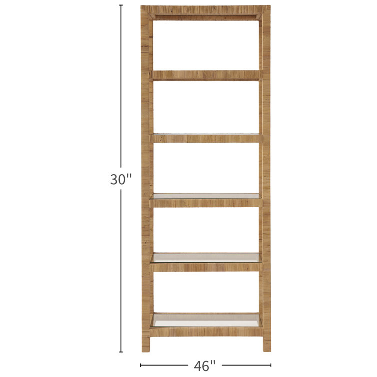 Coastal Brown Rattan and Glass 5-Shelf Etagere