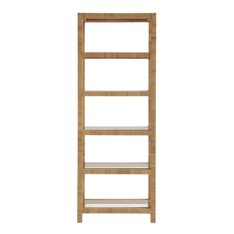 Coastal Brown Rattan and Glass 5-Shelf Etagere