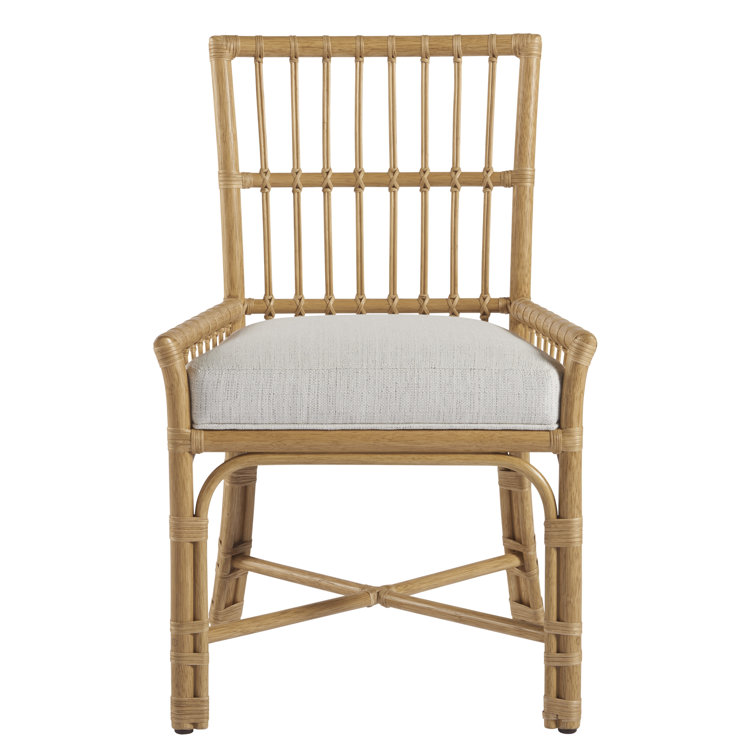 White Rattan and Cane Upholstered Arm Chair