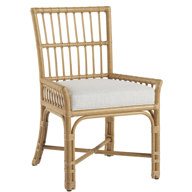 White Rattan and Cane Upholstered Arm Chair