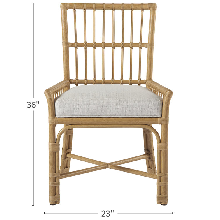 White Rattan and Cane Upholstered Arm Chair
