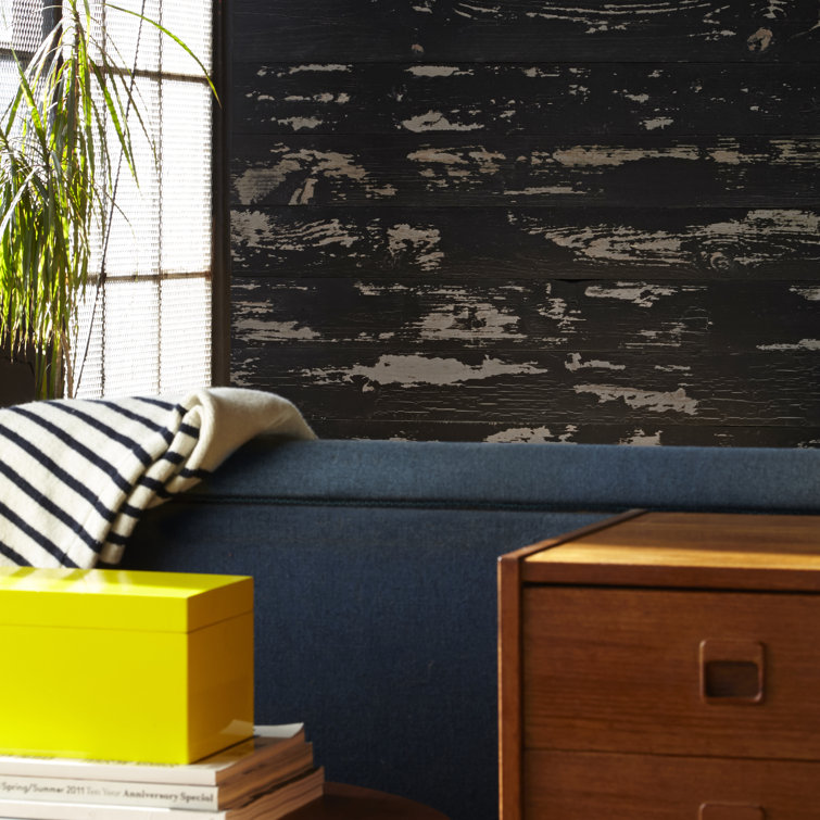 Distressed Black Solid Wood Wall Paneling 47.5"