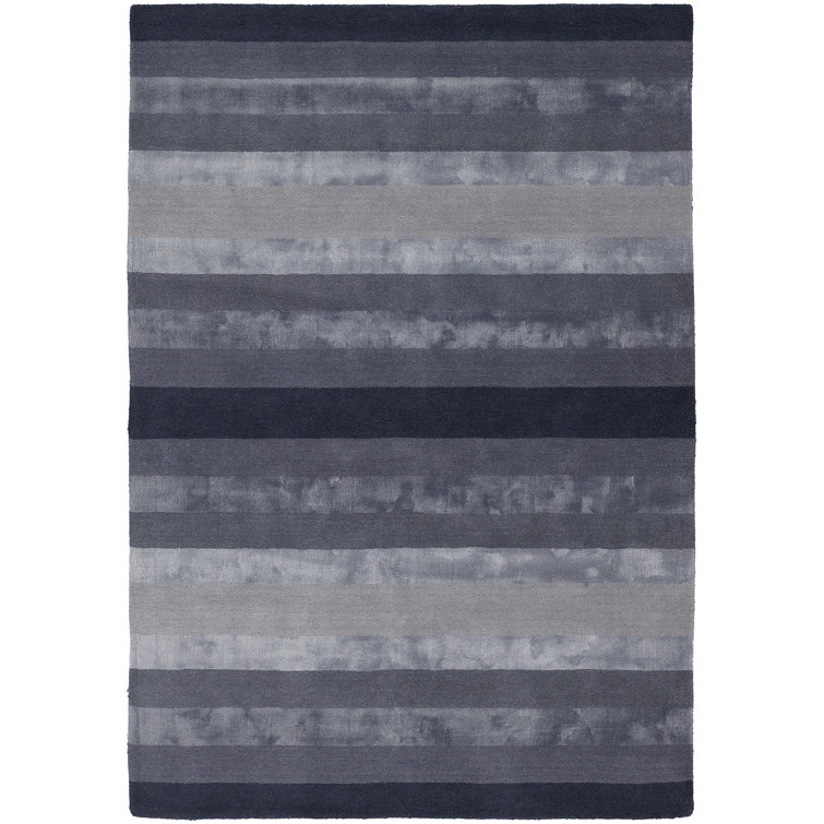 Gray and Blue Striped Handmade Wool Rug 9' x 13'