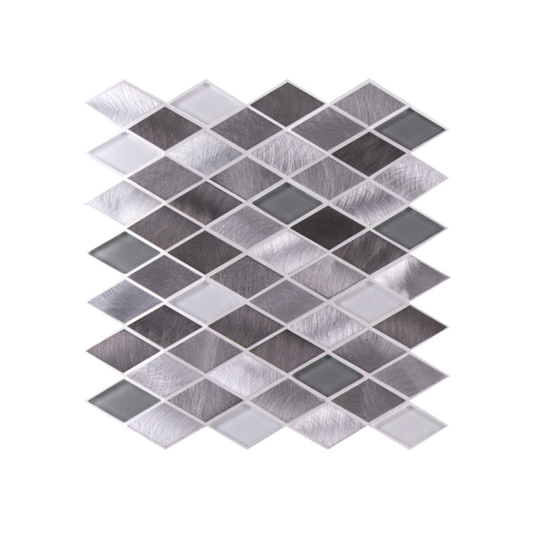 Twilight Diamond White and Gray Glass and Aluminum Mosaic Tile