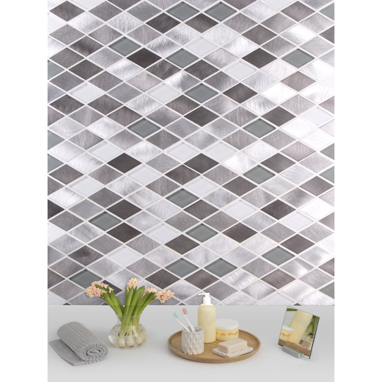 Twilight Diamond White and Gray Glass and Aluminum Mosaic Tile