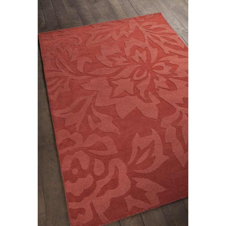 Handmade Jaipur Floral Wool Rug 7' x 10' in Red