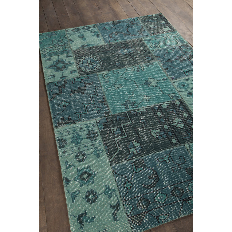 Hand-Knotted Teal Wool Rectangular 5' x 7' Rug