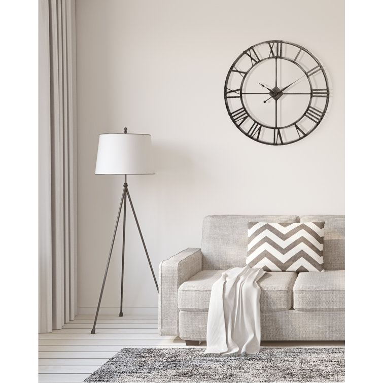 Oversized Antique Brass Metal Wall Clock with Roman Numerals