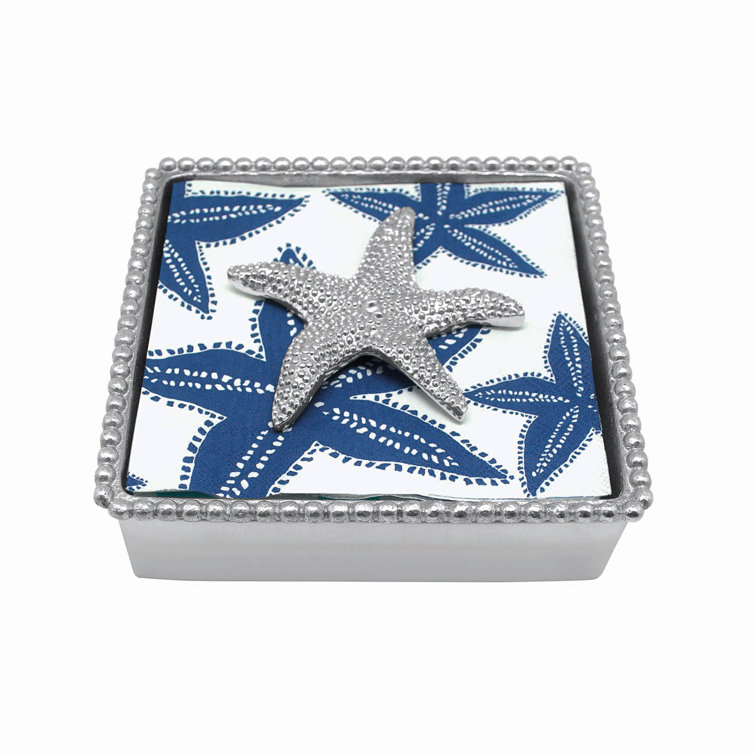 Silver Starfish Beaded Metal Napkin Box