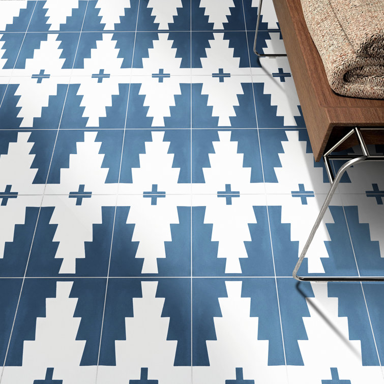 Blue and White Moroccan Patterned Cement Mosaic Tile
