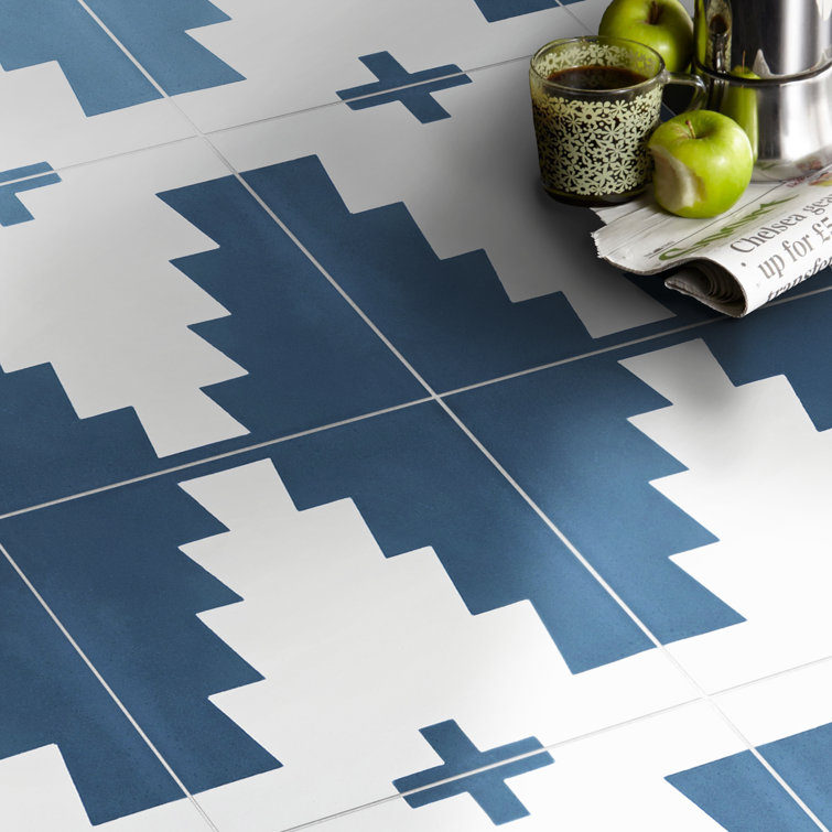 Blue and White Moroccan Patterned Cement Mosaic Tile