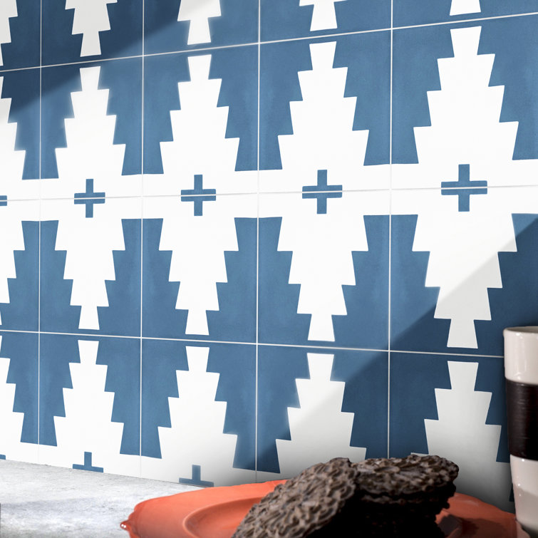 Blue and White Moroccan Patterned Cement Mosaic Tile