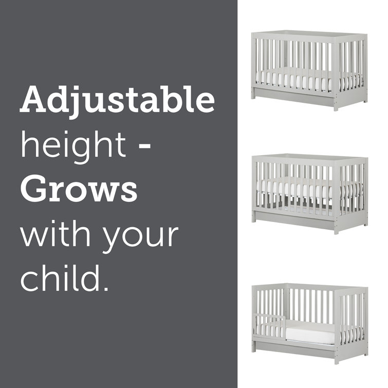 Soft Gray Convertible Crib with Drawer and Toddler Rail