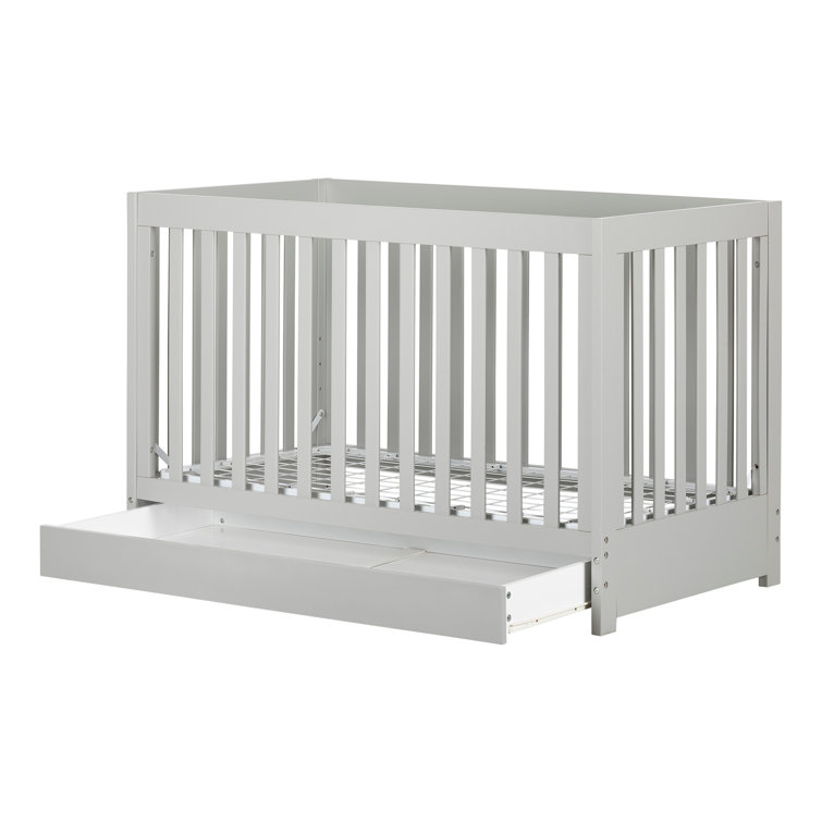Soft Gray Convertible Crib with Drawer and Toddler Rail