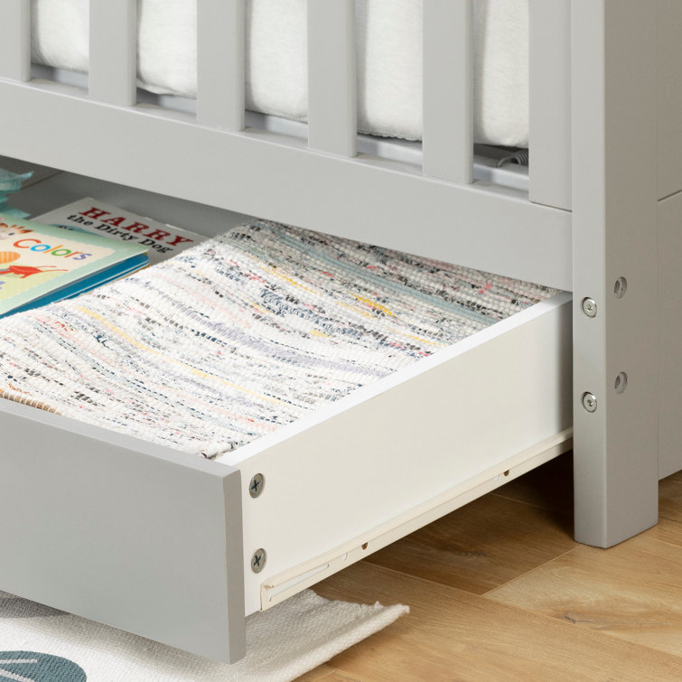 Soft Gray Convertible Crib with Drawer and Toddler Rail