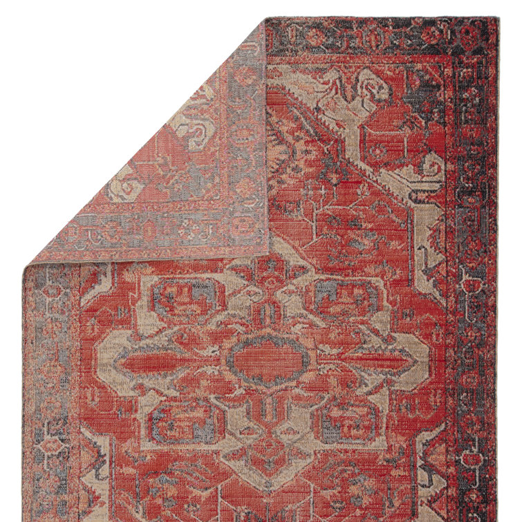 Red and Beige Stain-Resistant Synthetic Rectangular Rug
