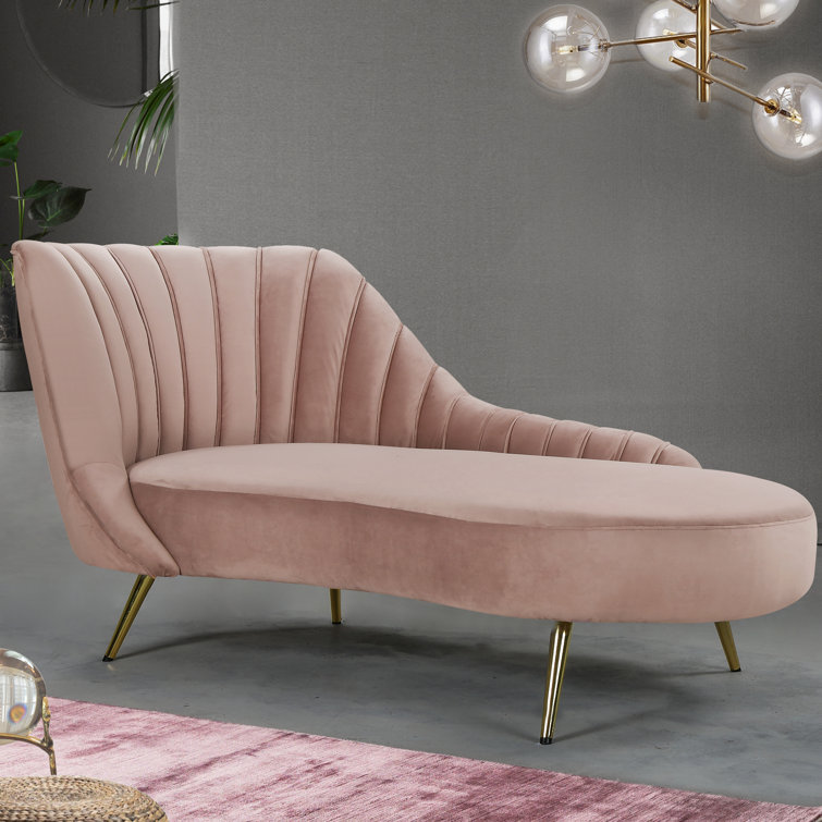 Pink Velvet Chaise Lounge with Gold Stainless Steel Legs