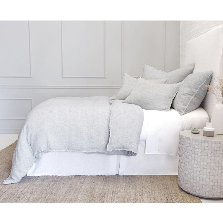 Logan Navy Stripe Linen Queen Duvet Cover with Frayed Edges
