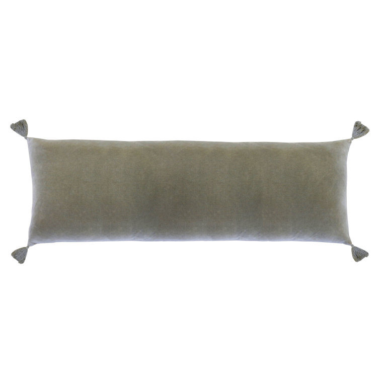 Gray Velvet Lumbar Pillow with Tassels