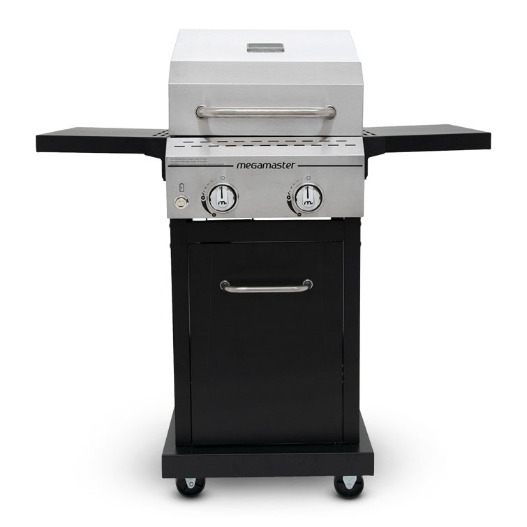Megamaster 2-Burner Stainless Steel Propane Gas Grill with Foldable Side Tables