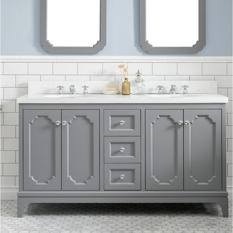 Queen 60" Cashmere Grey Double Sink Vanity with Quartz Top