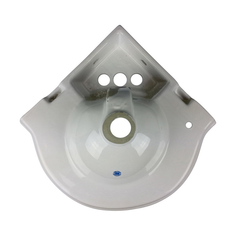 White Ceramic Corner Wall-Mount Vessel Sink with Overflow