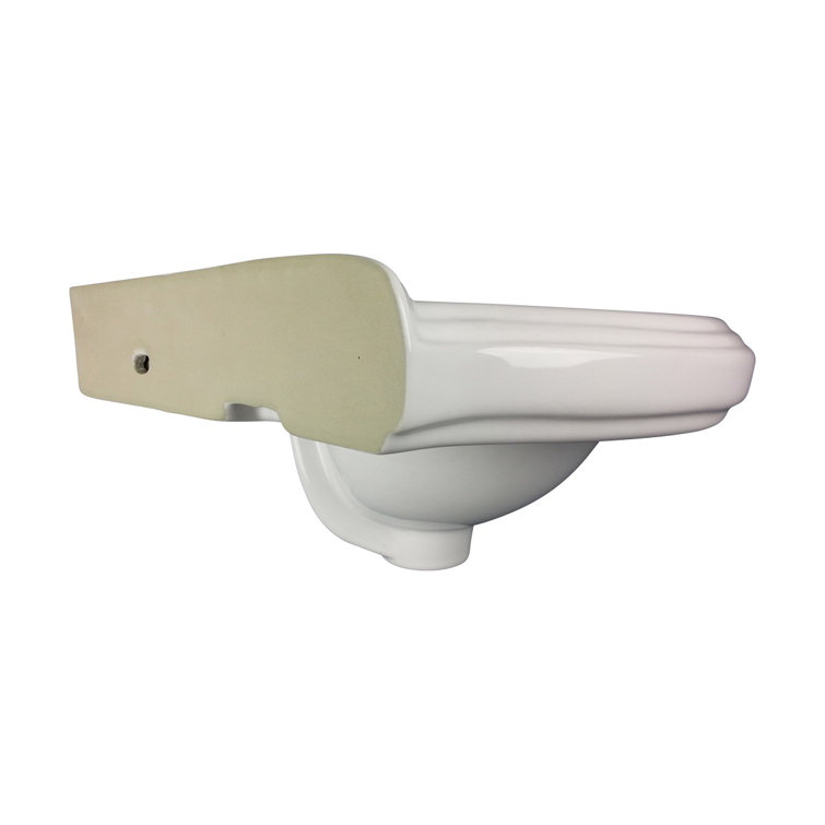 White Ceramic Corner Wall-Mount Vessel Sink with Overflow