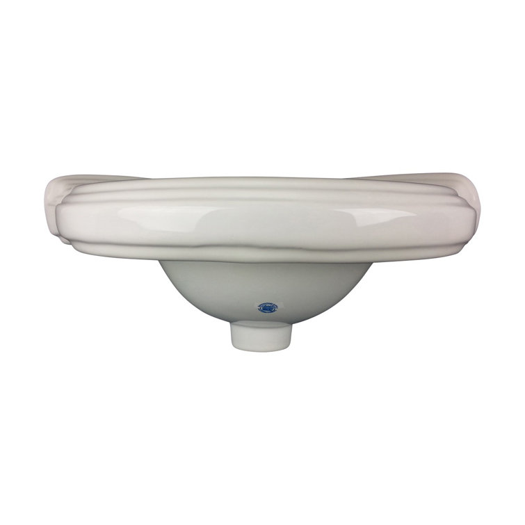 White Ceramic Corner Wall-Mount Vessel Sink with Overflow
