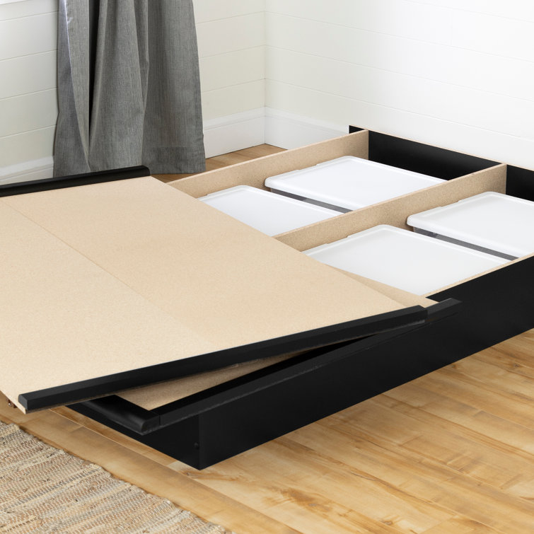 Black Queen Wood Frame Platform Bed with Storage