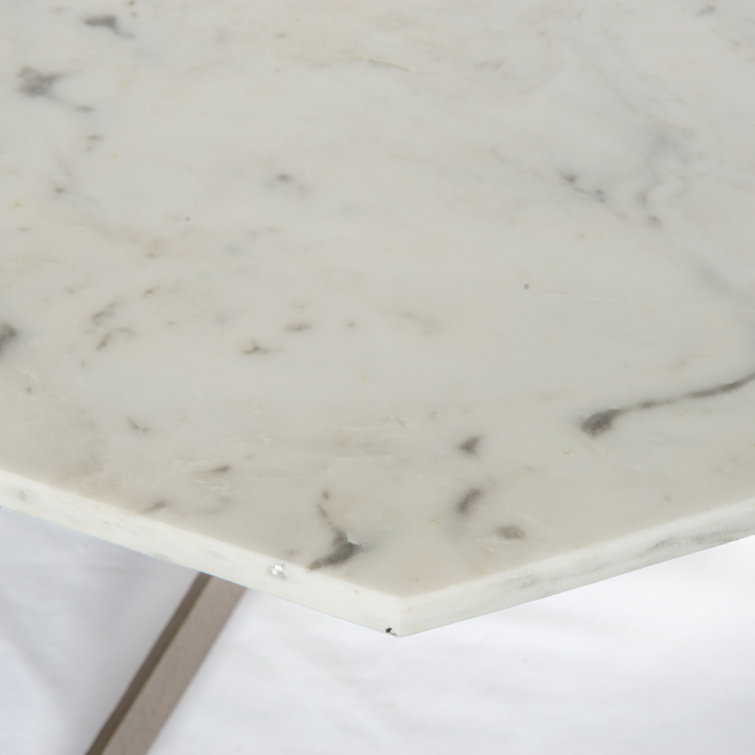 Elegant Octagonal Gold-White Marble & Metal Coffee Table