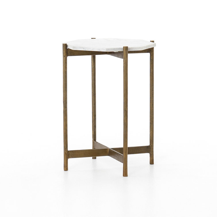 Contemporary Gold Metal & White Stone Round Side Table