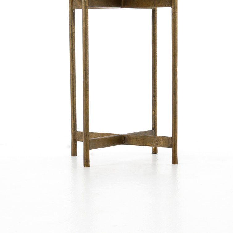 Contemporary Gold Metal & White Stone Round Side Table