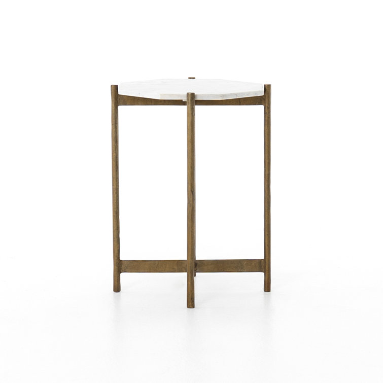 Contemporary Gold Metal & White Stone Round Side Table