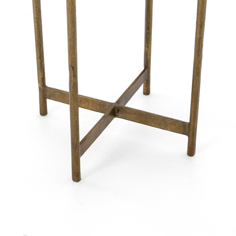Contemporary Gold Metal & White Stone Round Side Table