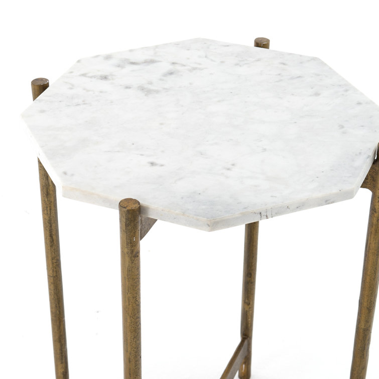 Contemporary Gold Metal & White Stone Round Side Table