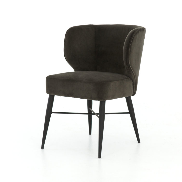 Modern Bella Smoke Linen Upholstered Parsons Chair with Tapered Iron Legs
