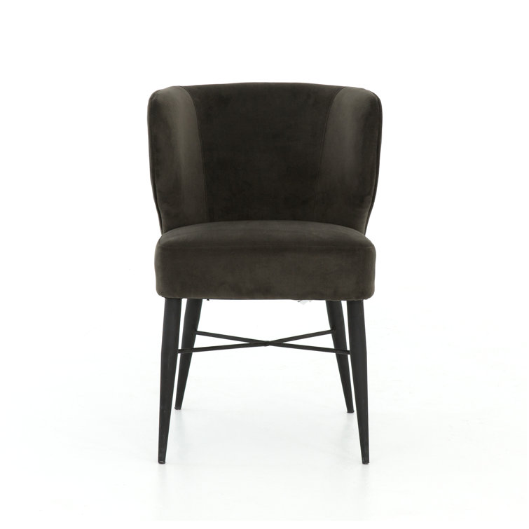 Modern Bella Smoke Linen Upholstered Parsons Chair with Tapered Iron Legs