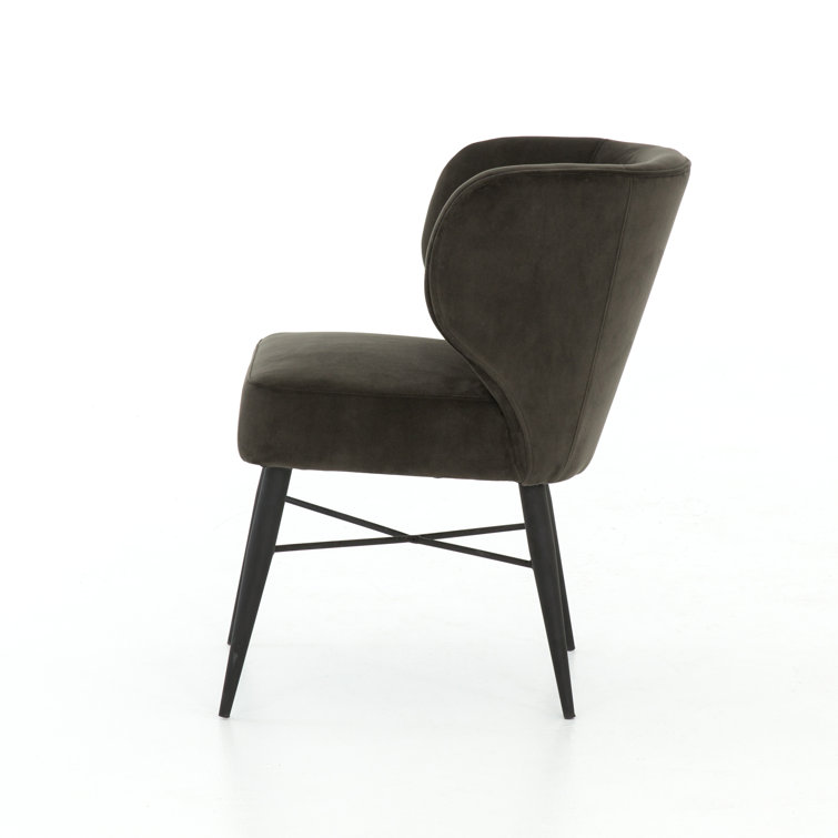 Modern Bella Smoke Linen Upholstered Parsons Chair with Tapered Iron Legs